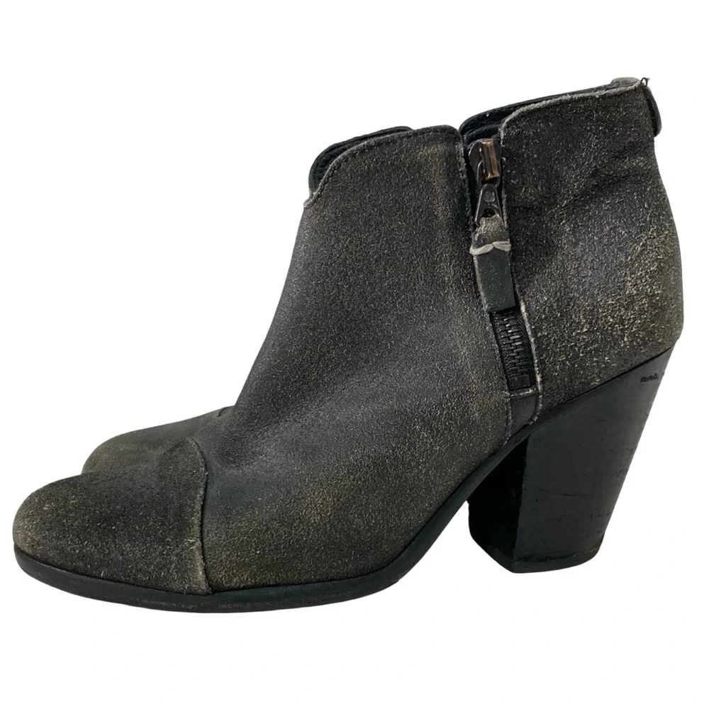 Rag & Bone Margot Ankle Boots Womens Size 9 Waxed Suede Gray Heeled Booties Grey